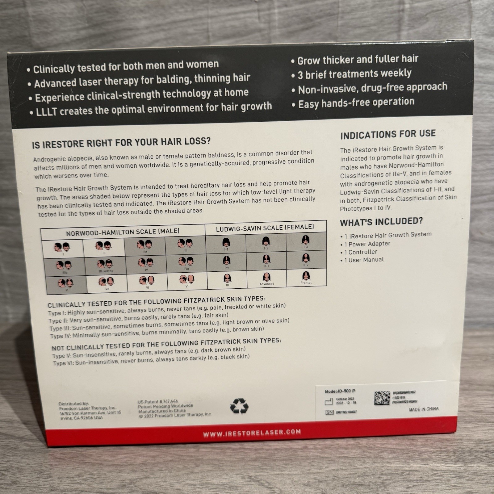 iRestore Essential ID-500-P Laser Hair Growth System Helmet FDA Clear 120 Diodes