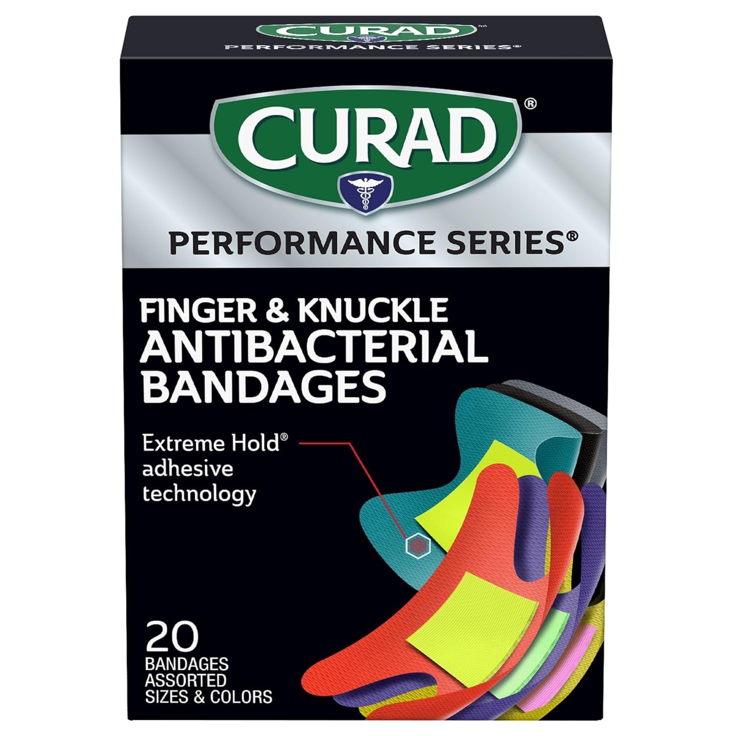 Curad Performance Series Fingertip and 20 Count (Pack of 1), Multi-color