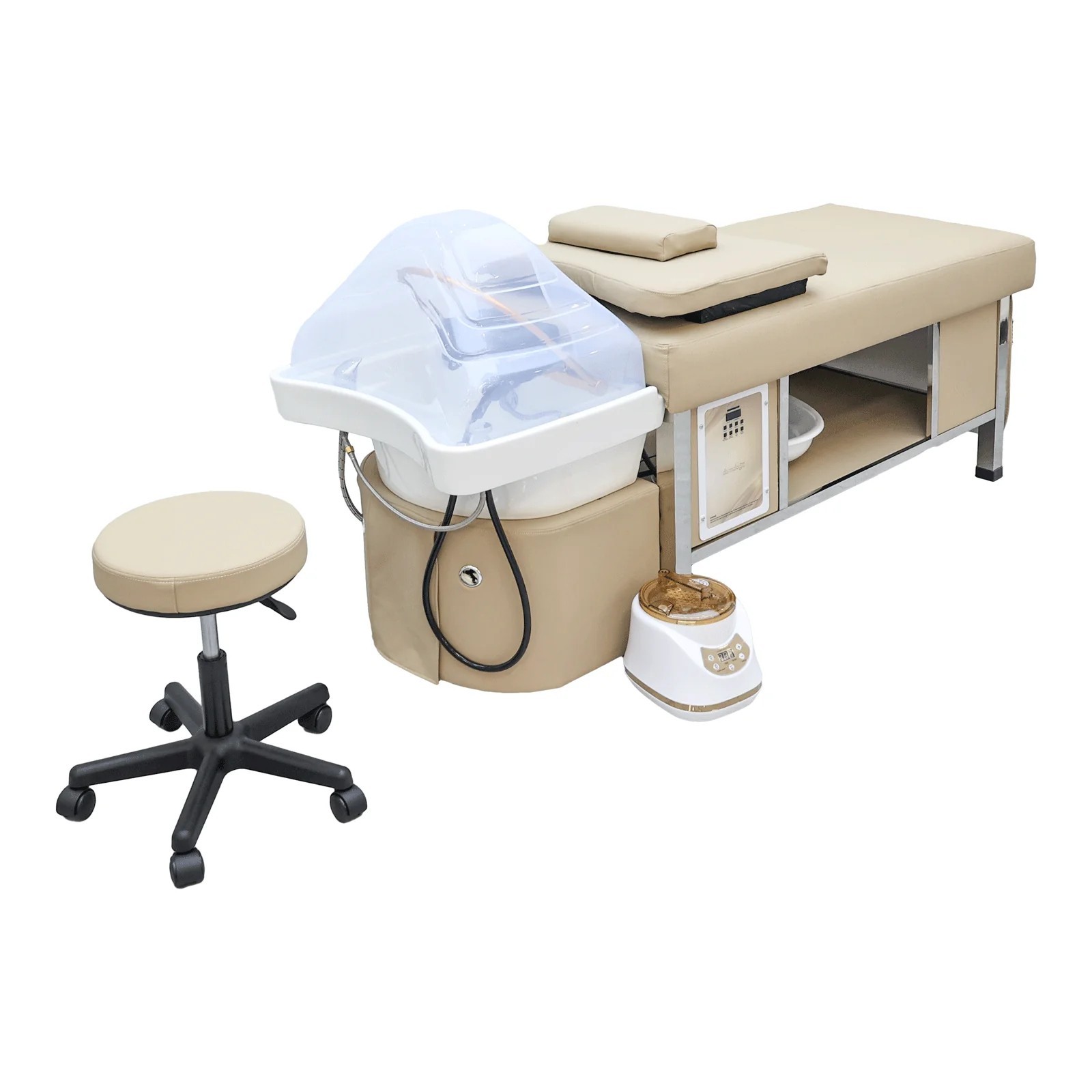 Head Spa Bed Shampoo Bed with water flow,Shampoo Backwash Unit Khaki