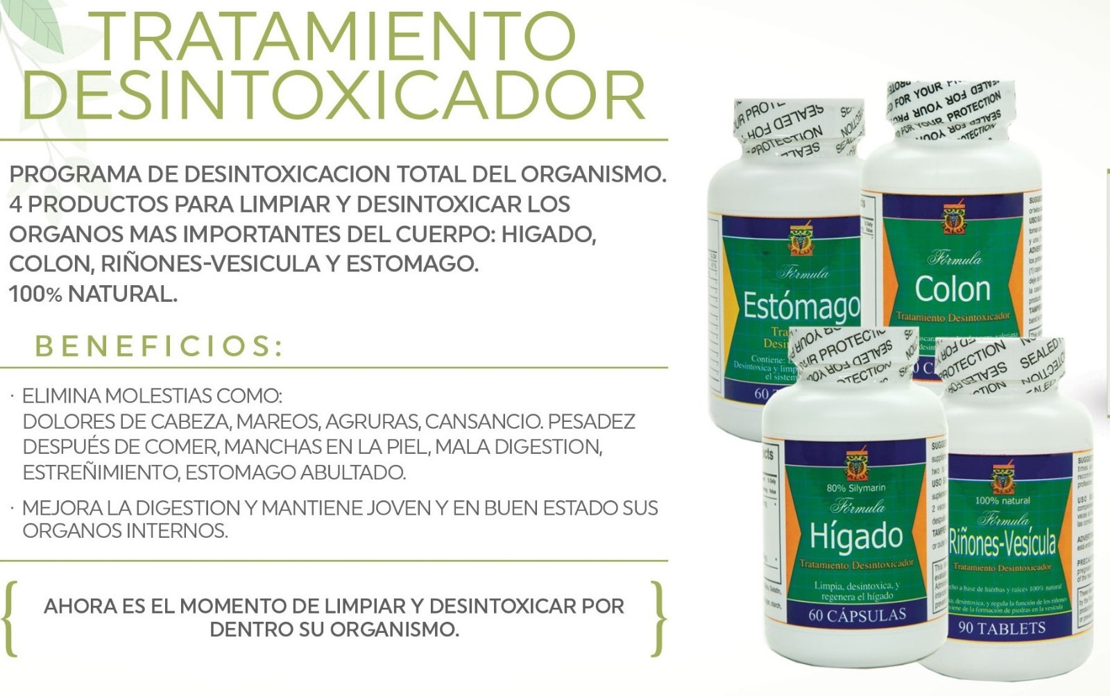 Desintoxicador Detox Program 4 productos limpieza colon,higado,rinones,estomago