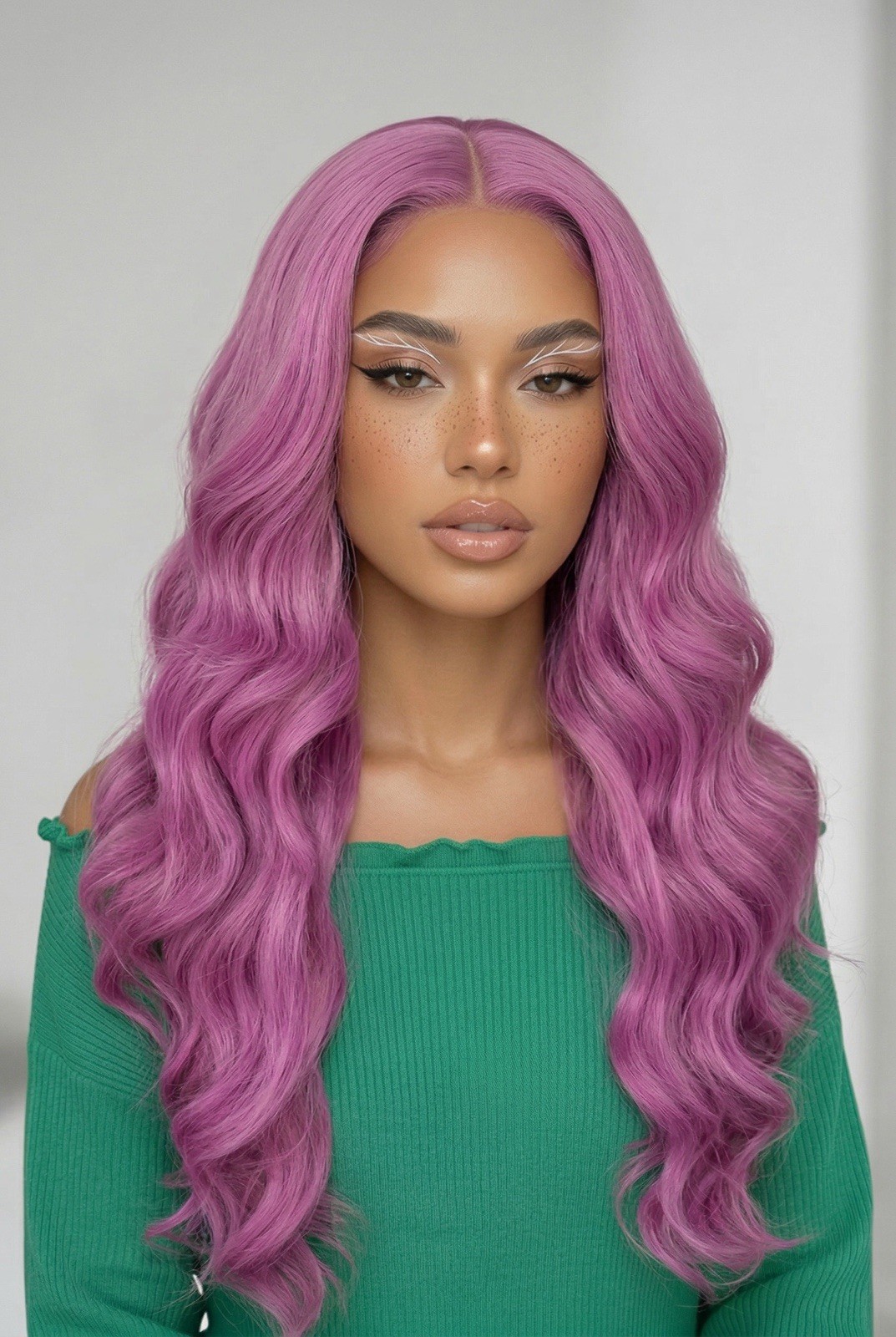 Women Curly Wig. Synthetic T Frontal. 26 Inches Futura Pink Glue-less