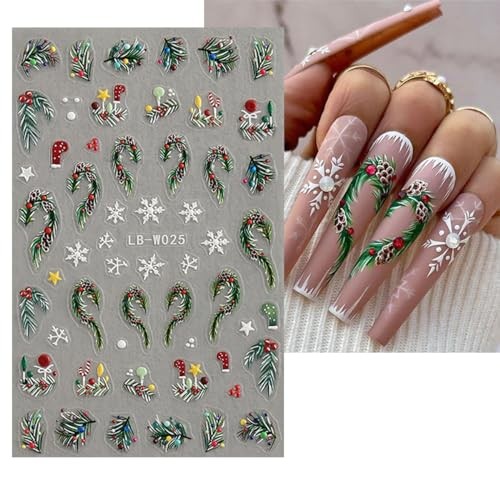 4Pcs Christmas Nail Art Stickers 5D Embossed Nail Decals Winter Christmas Tree