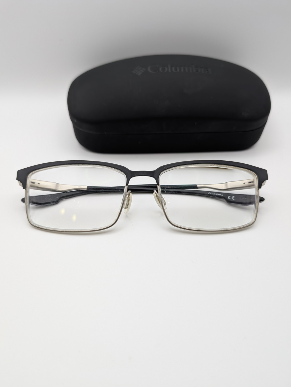 Columbia Eyeglass Frames Matte Black Silver Rectangle w/ Case USED Frame Only