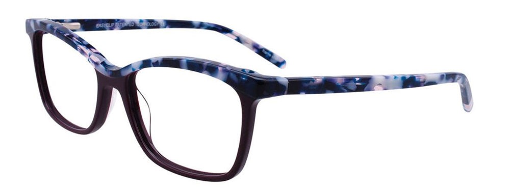 EASYCLIP EC395 Eyeglasses Eye Glasses 080 Dark Plum & Blue & White & Lilac Authe