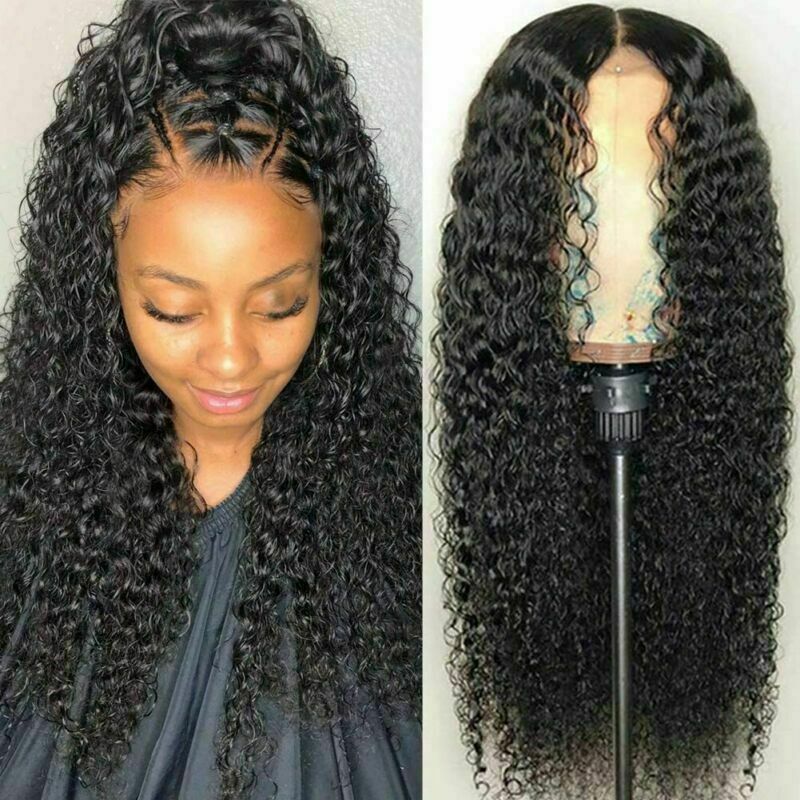18″ Human Hair Lace Front Wig Womens Brazilian Human Long Curly Wavy Hair Wigs
