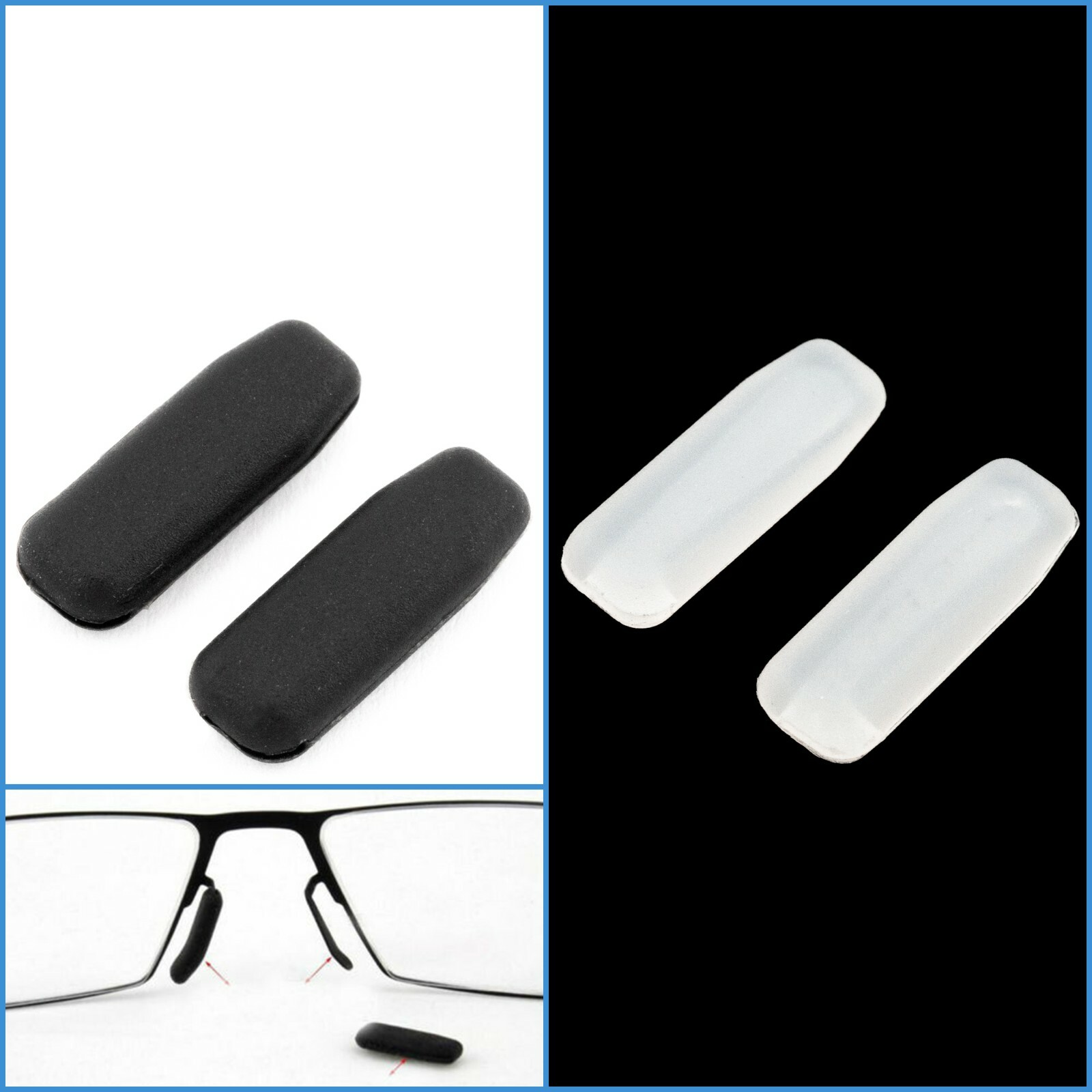 4pcs Clear Black ic! Berlin Replacement Silicone Nose Pad Slot Frame Sunglasses