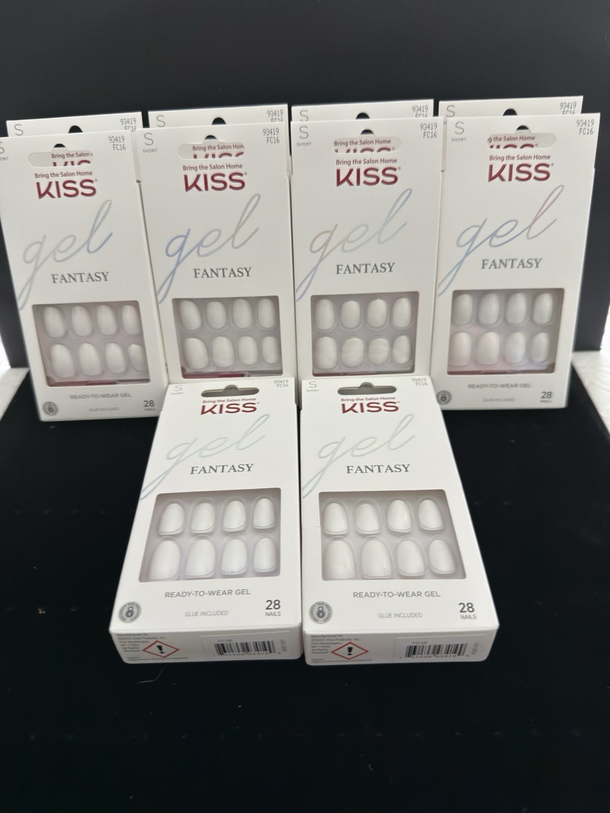 *10* KISS Gel Fantasy White Shiny Gel Press-On Nails Short Oval Full Cover Glue