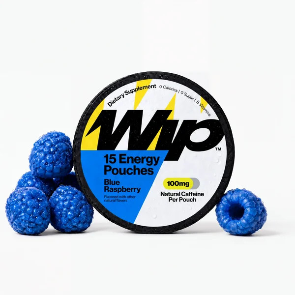 WIP Energy Pouches Blue Raspberry 100 mg 15 Count Caffeine B Vitamins Sugar Free