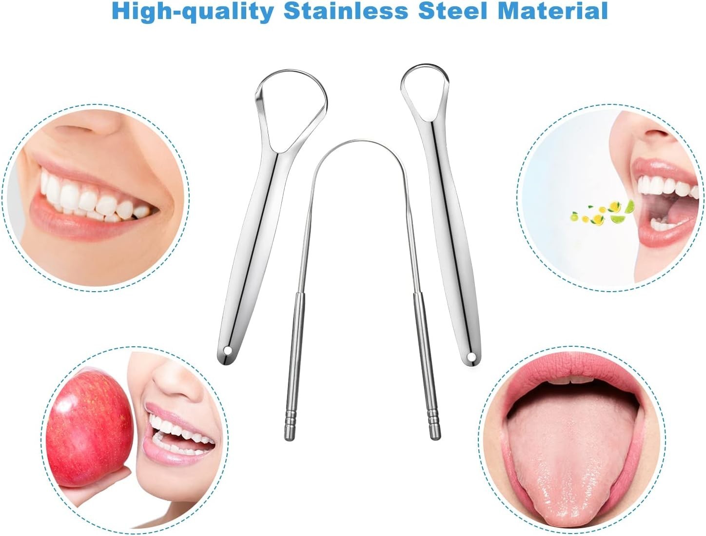 3 PCS Metal Tongue Scraper, Tongue Scrapers for Adults Kids, Stainless Steel