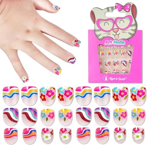 3-5 Years Kids Press on Nails, 24 Pieces Soft Fake Nails for Transparent