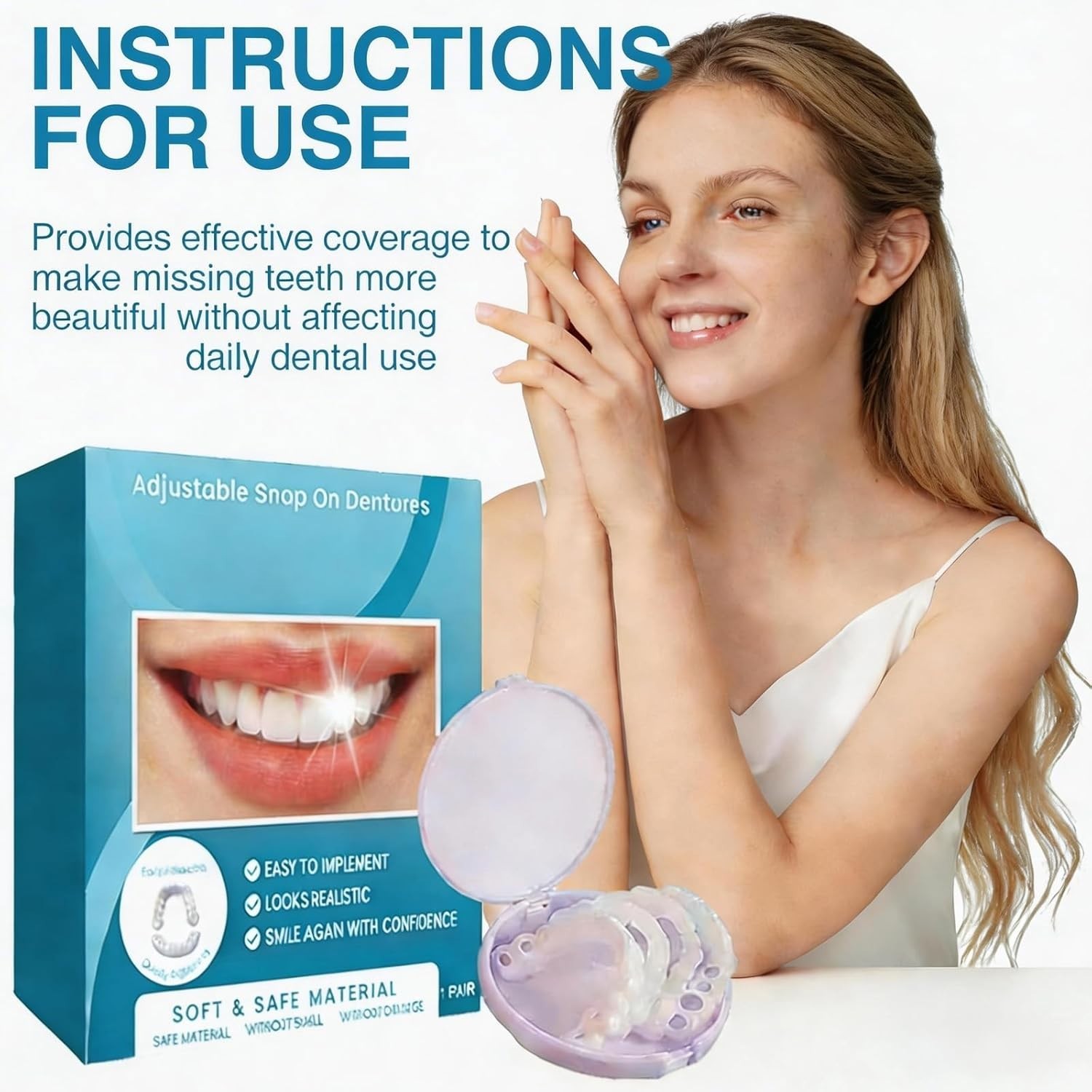 Smile Snap On Upper + Lower False Teeth Dental Veneers Denture Tooth Cover Set