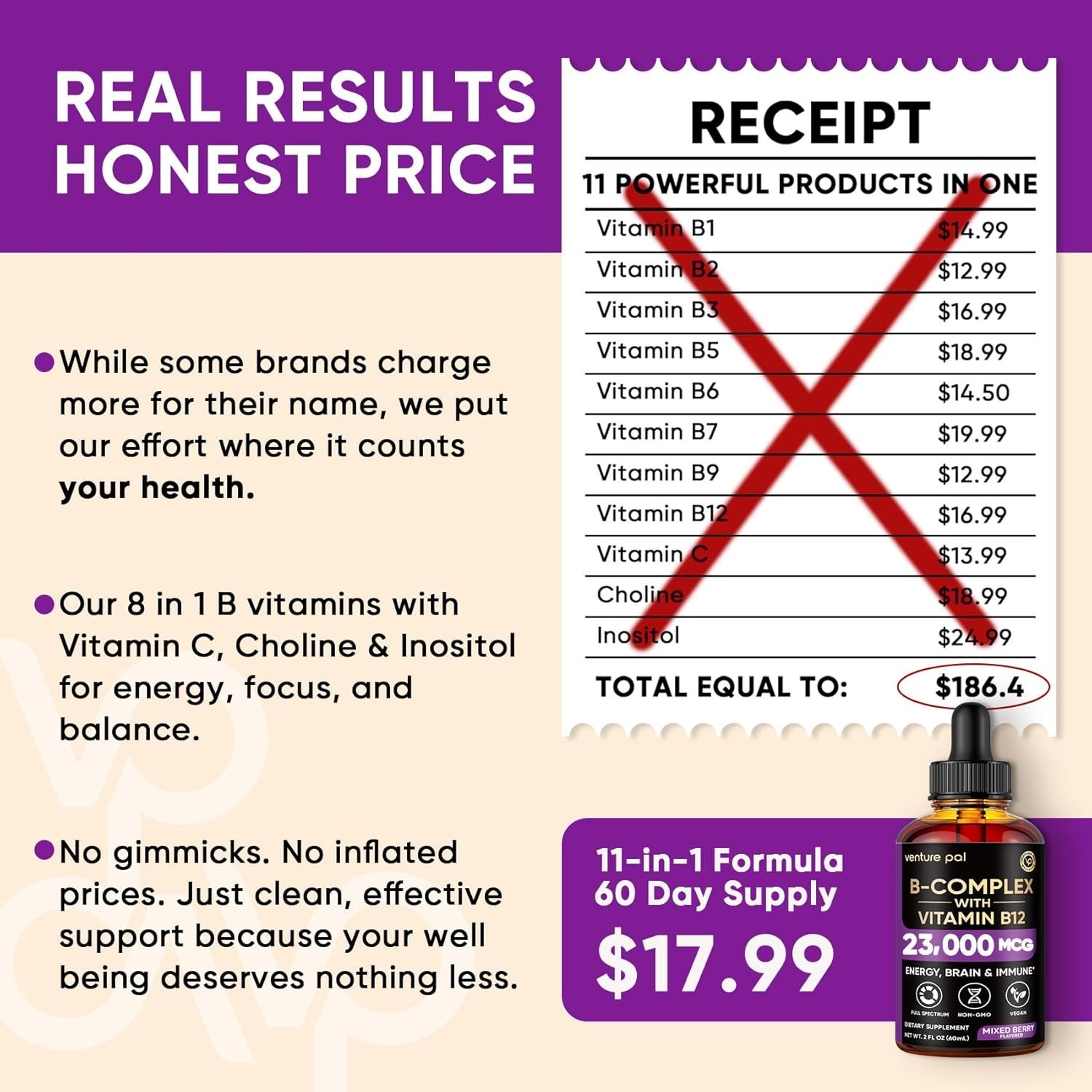 11-in-1 Vitamin B Complex Liquid Drops, B12 Methylcobalamin | B9 Folic | B1,B…