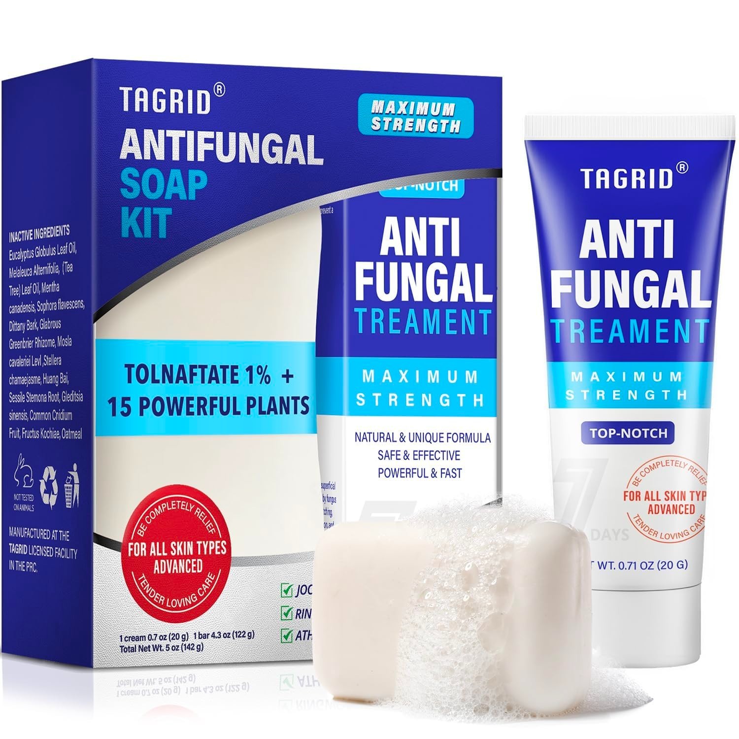 TAGRID Antifungal Soap & Cream Kit for Jock Itch, Ringworm & Athlete’s Foot care