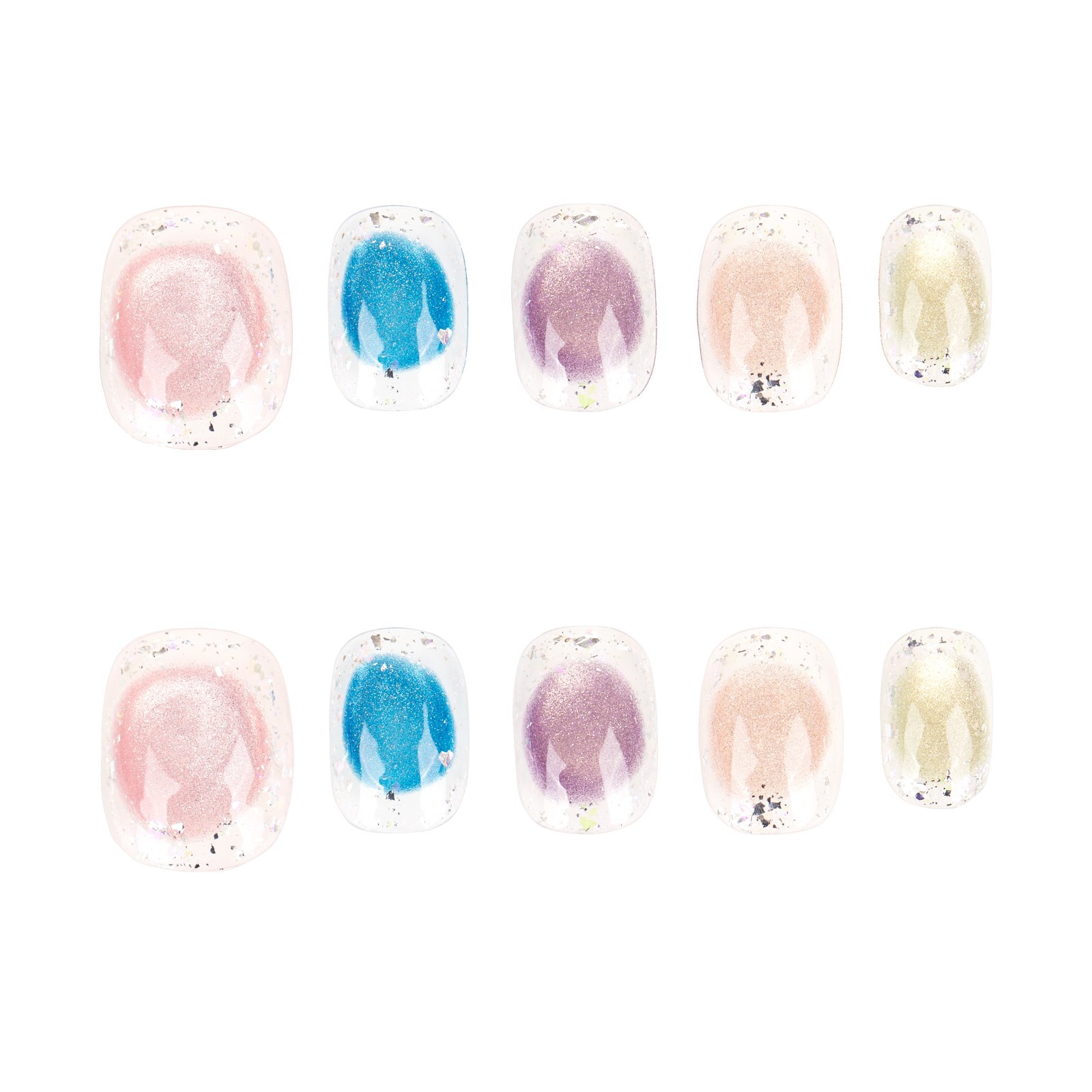 Pastel Aura Short Square Press On Nails Jelly Glitter Reusable False Nail Size M