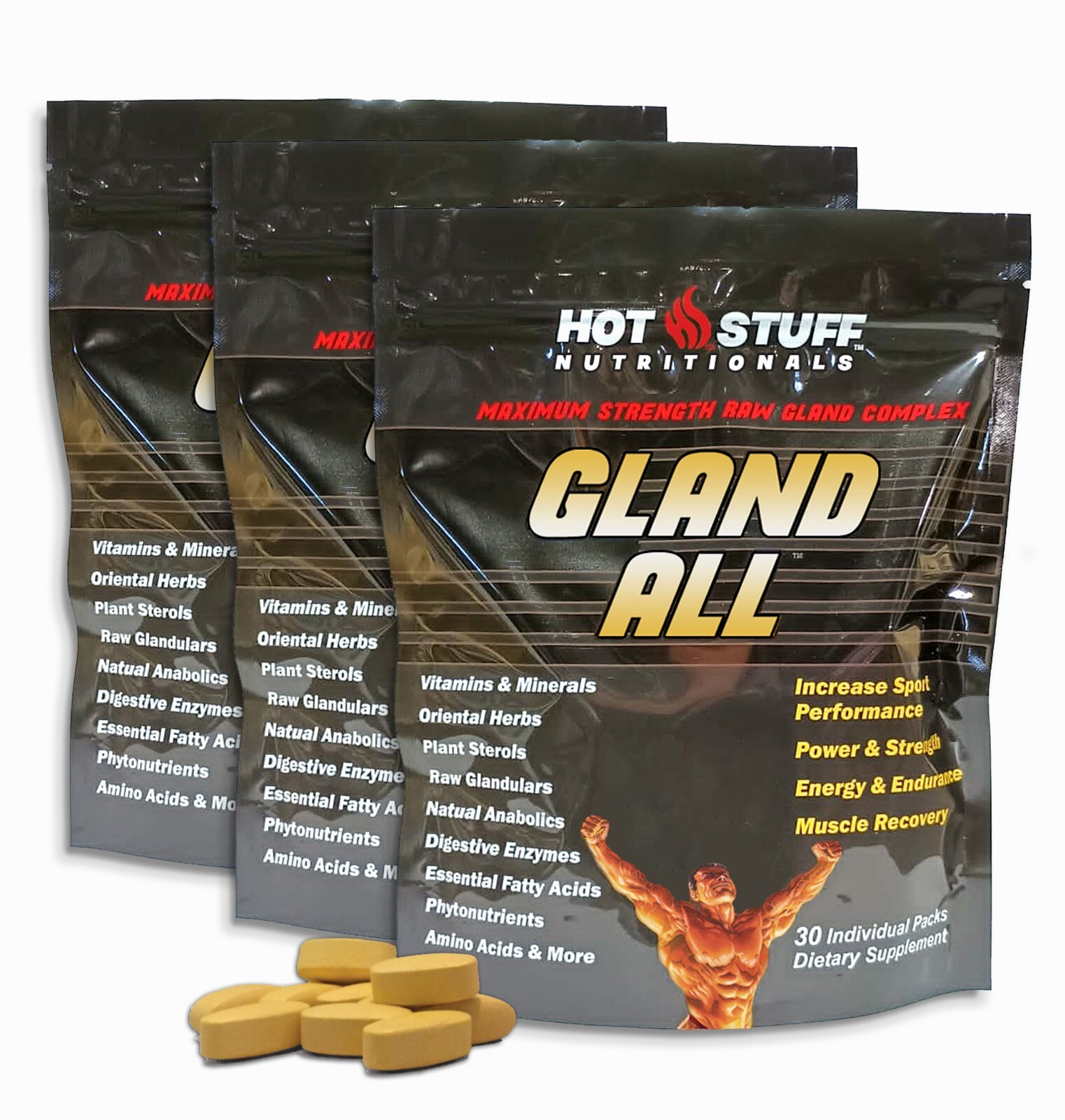 Hot Stuff Nutritionals: Gland All 3 PACK-Maximum Strength Raw Glandular Complex
