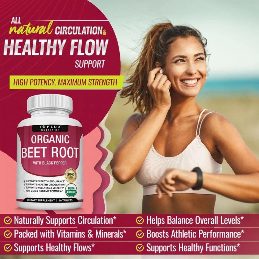 Toplux Organic Beet Root Tablets-Nitric Oxide Booster Beetroot Supplement 2040m-