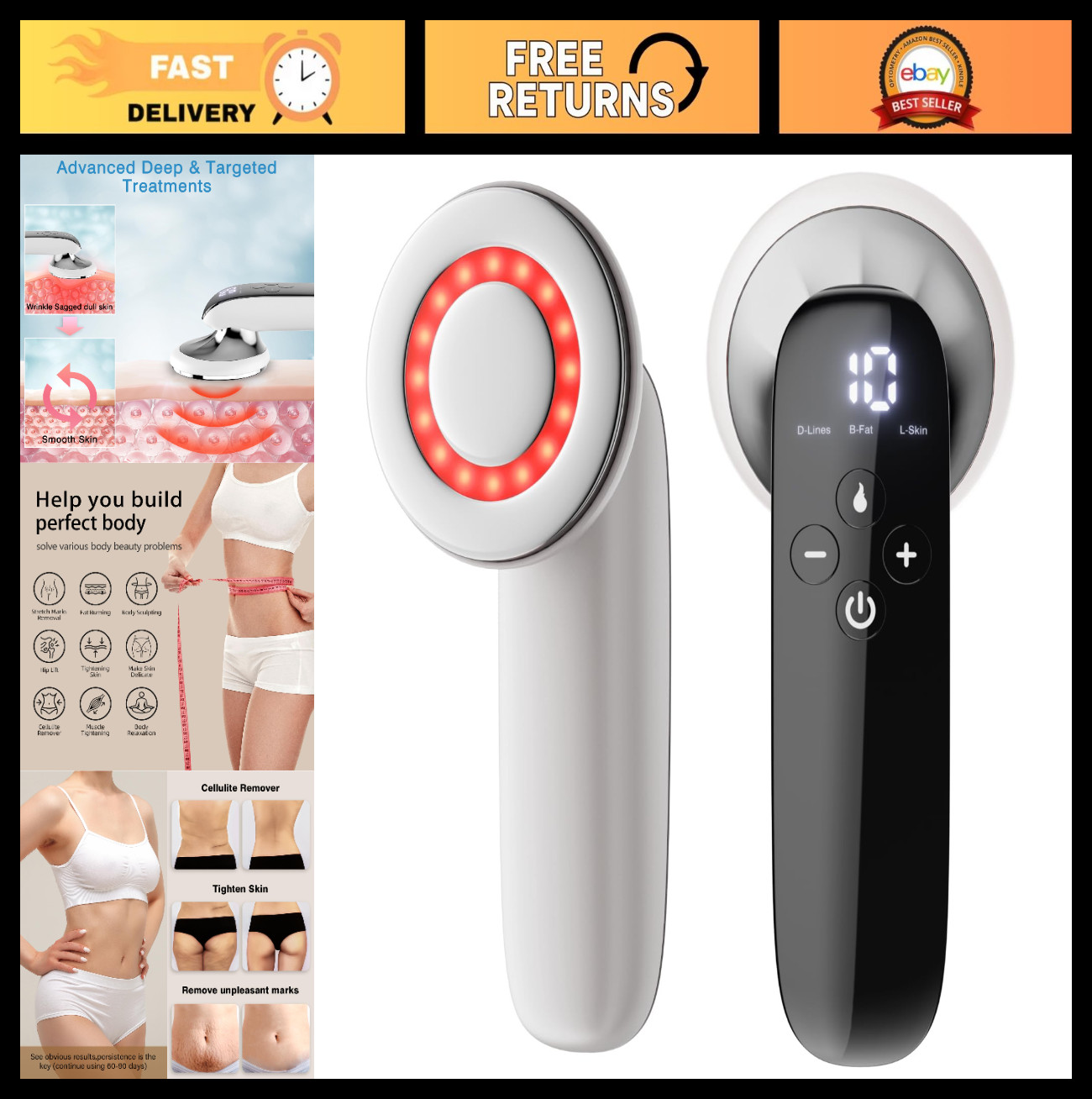 Cordless Body Sculpting Massager – Handheld Cellulite Remover for Belly, Legs, A