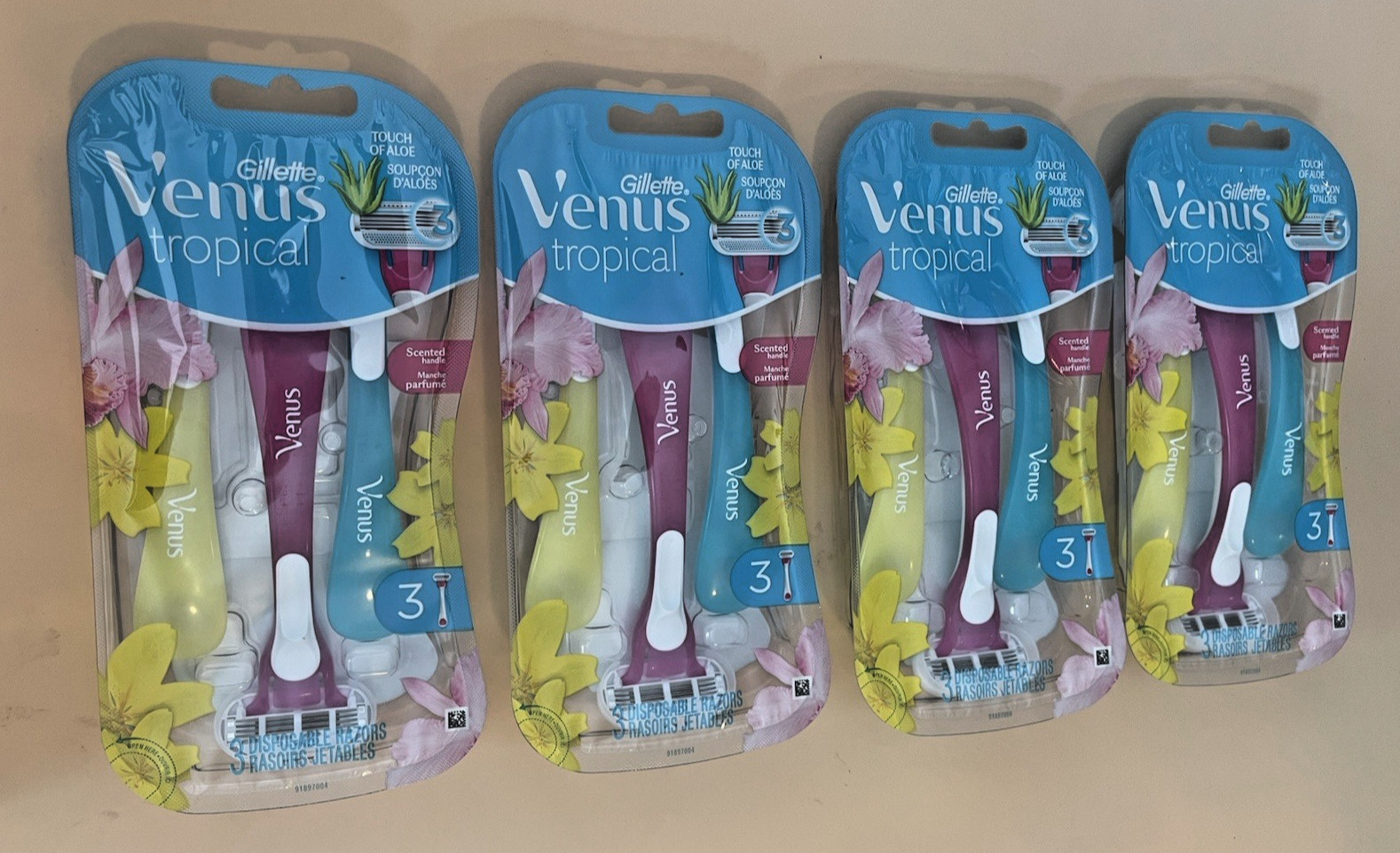 Lot of 4: Gillette Venus Tropical Women’s Disposable Razor : 3 pack Count Each
