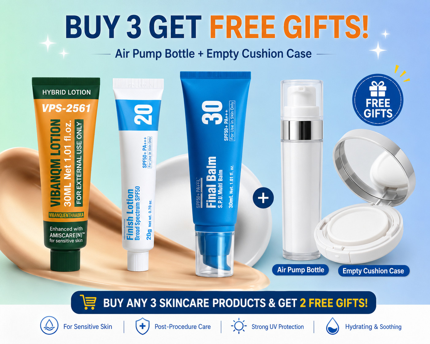 Vibanqm Lotion + Finish Lotion + Final Balm Combo+ FREE Cushion Case Included
