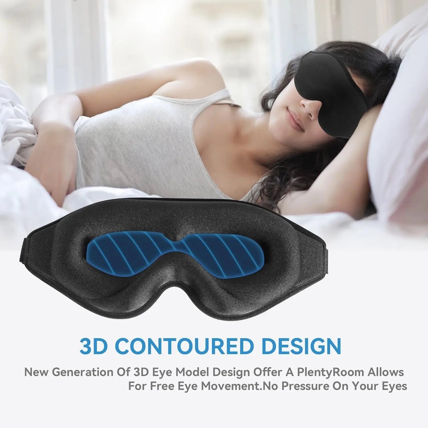 3D Black Sleep Mask For Men & Women Eye Mask Sleep Blindfold Travel Accessories