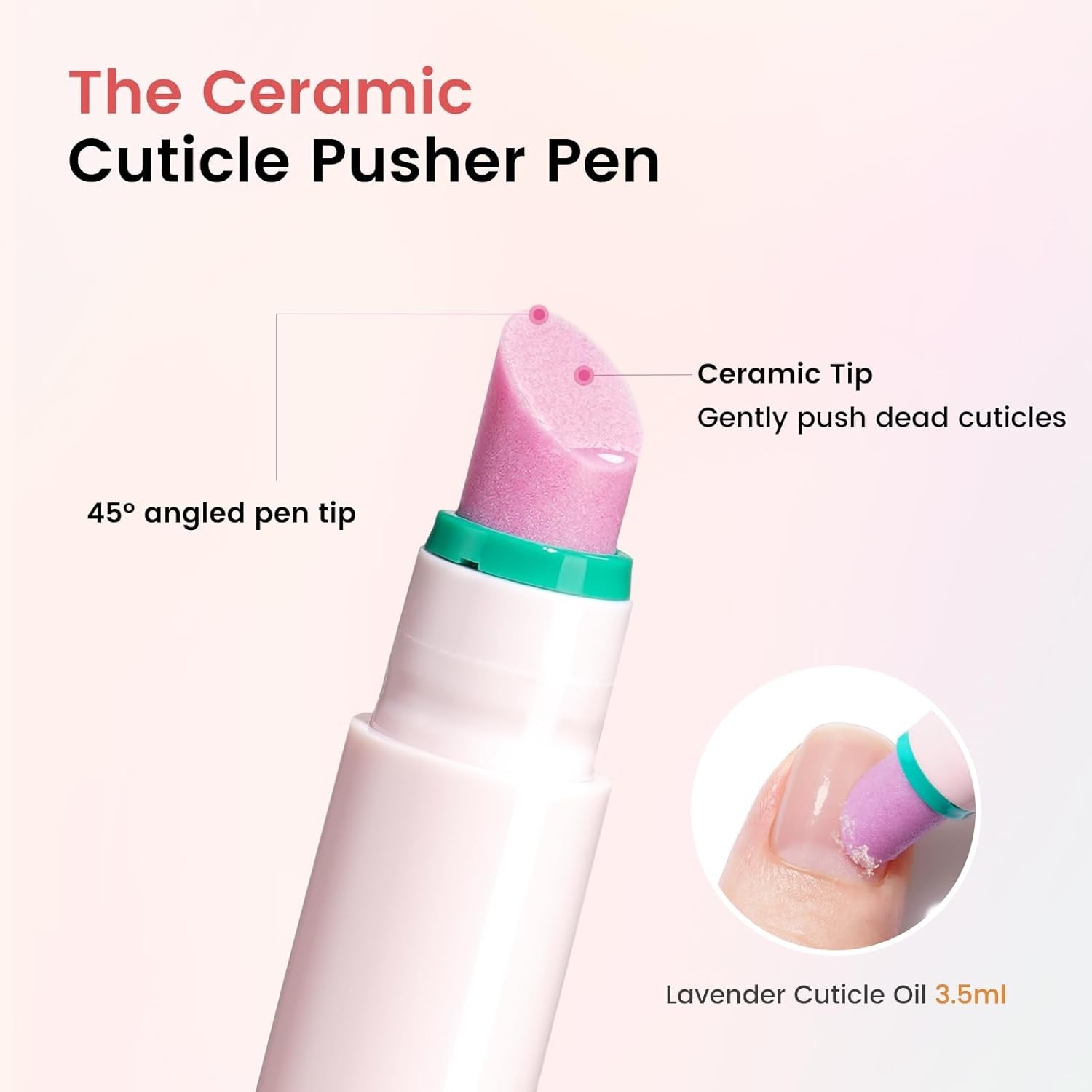 Ceramic Cuticle Oil Pusher Pen -3 in 1 Cuticle Remover Pen for Nails, Nail Care
