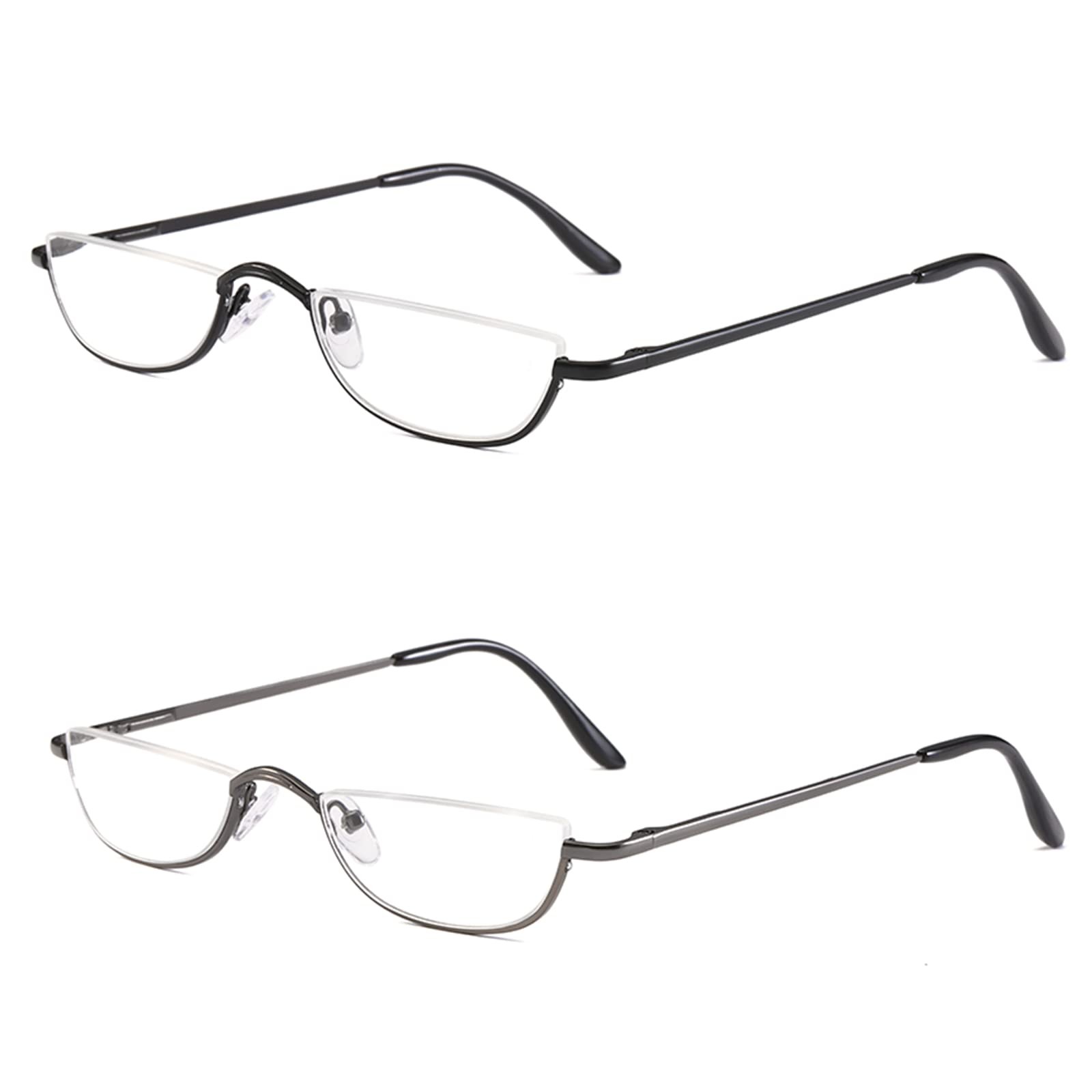 Half Reading Glasses – 2 Pairs Half Rim Metal Frame Glasses Spring Hinge Readers