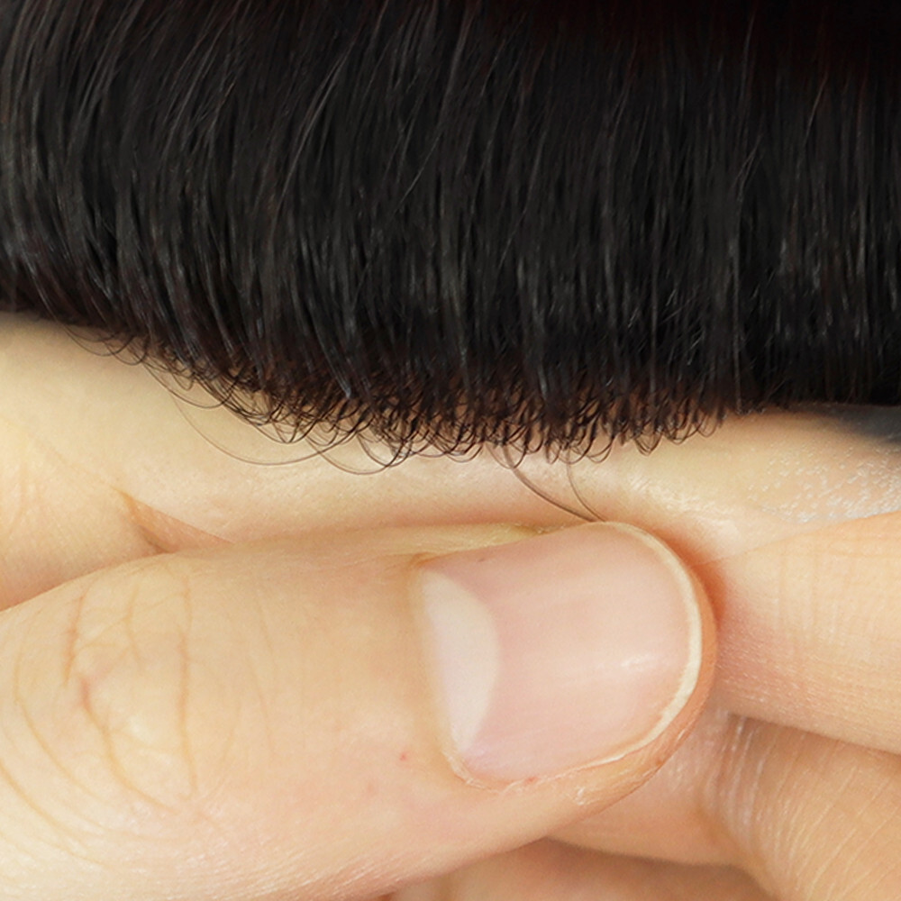 Mens Human Hair Replacement System Fine Mono Toupee PU Black Hairpiece #1B