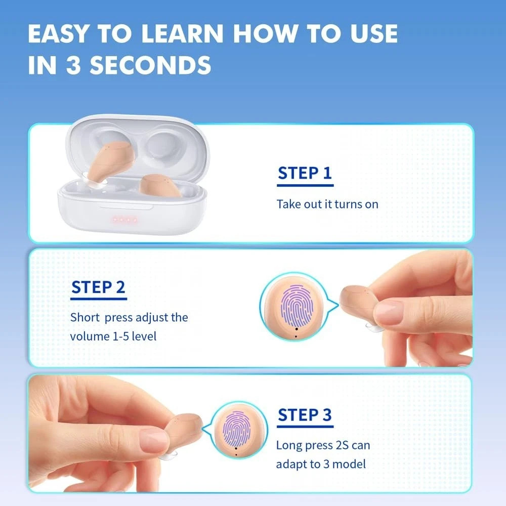 Pair Rechargeable Digital Invisible Hearing Aids Sound Voice Amplifier Mini ITE