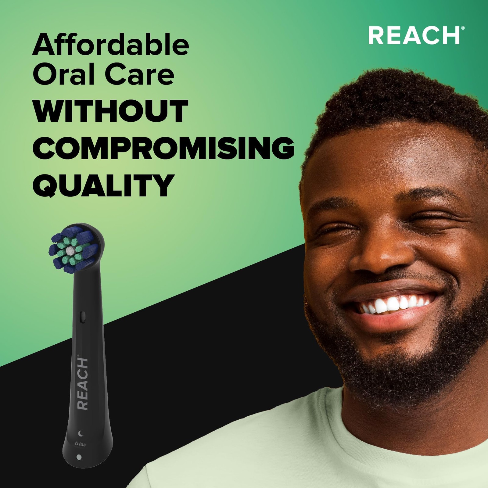 Reach Premium Clean Replacement Toothbrush Heads, Black, 2 Ct, Medium, Black