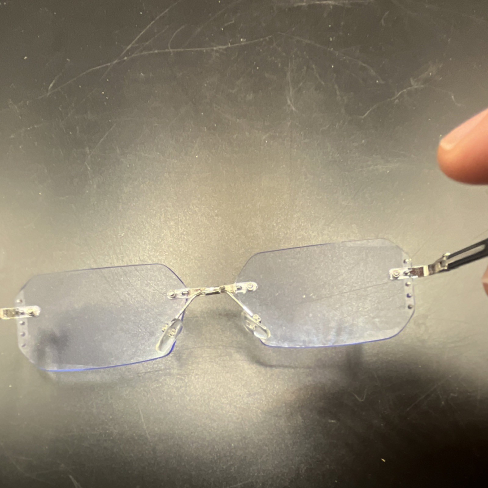 Unisex Adults Rimless Rectangular Eyeglasses Black Metal Frame Solid