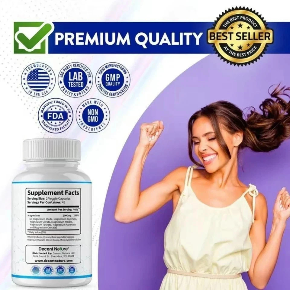Decent Nature Magnesium Complex, 1000mg, 7 Elemental Magnesium, 90 Capsules