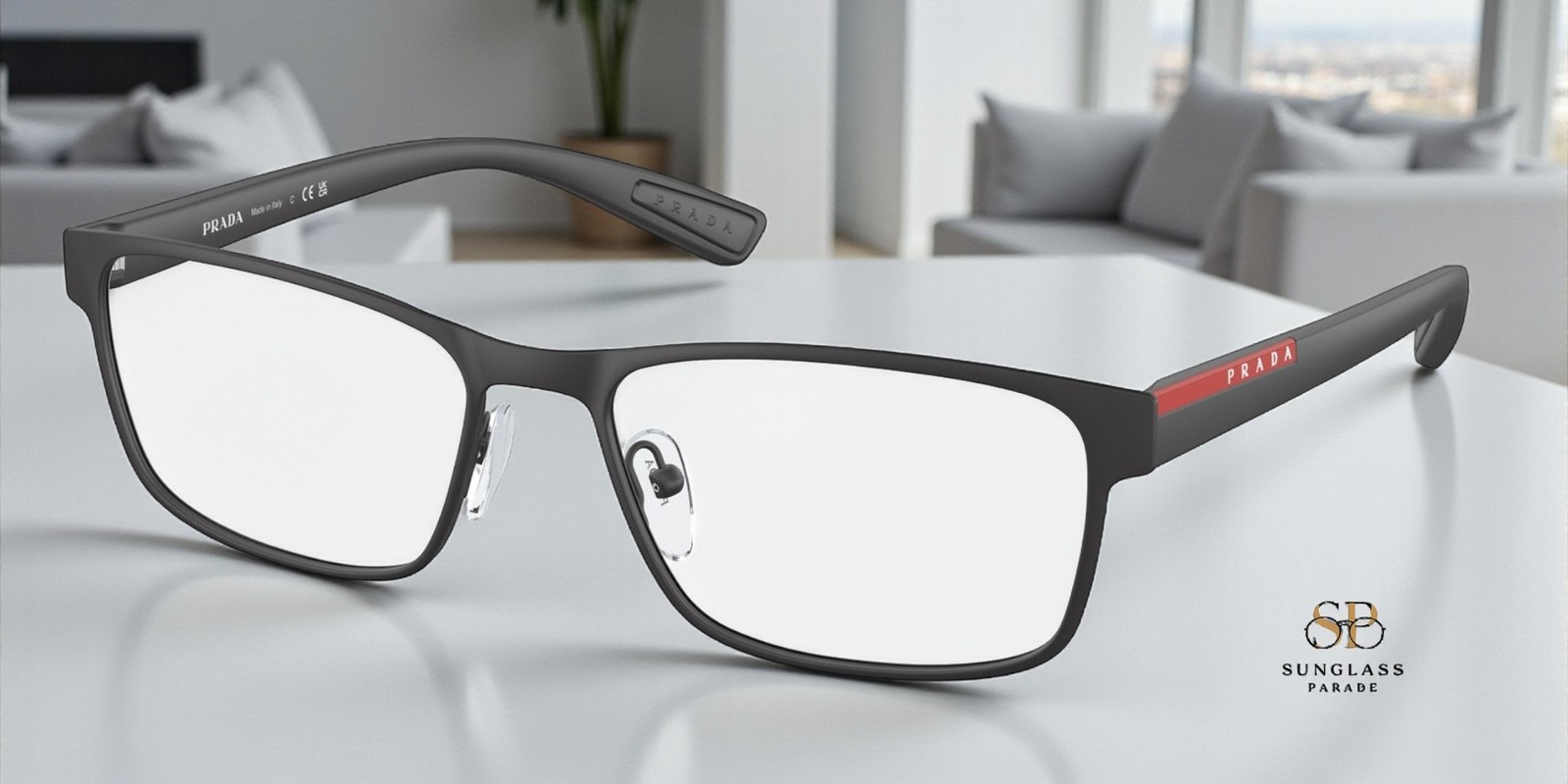 PRADA LINEA ROSSA PS 50GV DG01O1 Black Rubber Demo Lens Men’s Eyeglasses