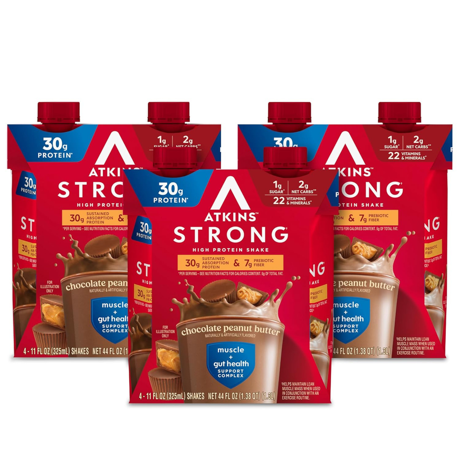 (3 Pack of 4 count) Atkins Strong High Protein Shake, Milk Chocolate, 30g