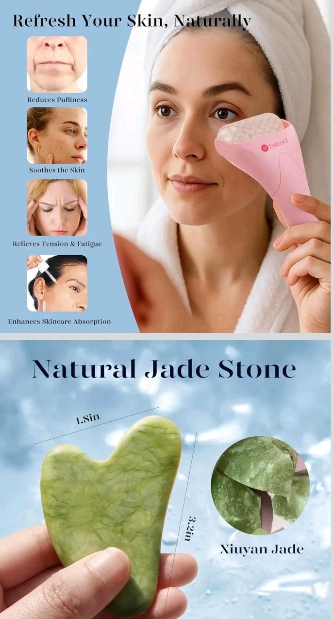 Baimei Icyme Ice Roller for Face and Gua Sha Facial Tool Set, Ice Face Roller