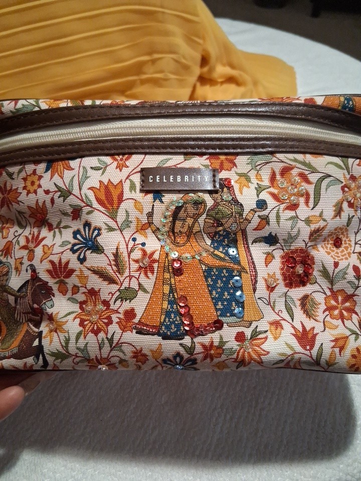 Celebrity 2-Piece Floral Multicolor Fabric Makeup Bag Set w/ Zipper & Mirror