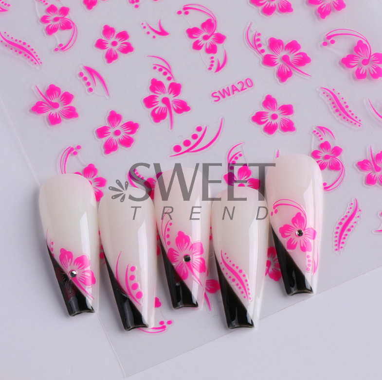 4pcs Hibiscus Nail Stickers Hawaiian Flower Vine Floral Decal Manicure Peel NS32