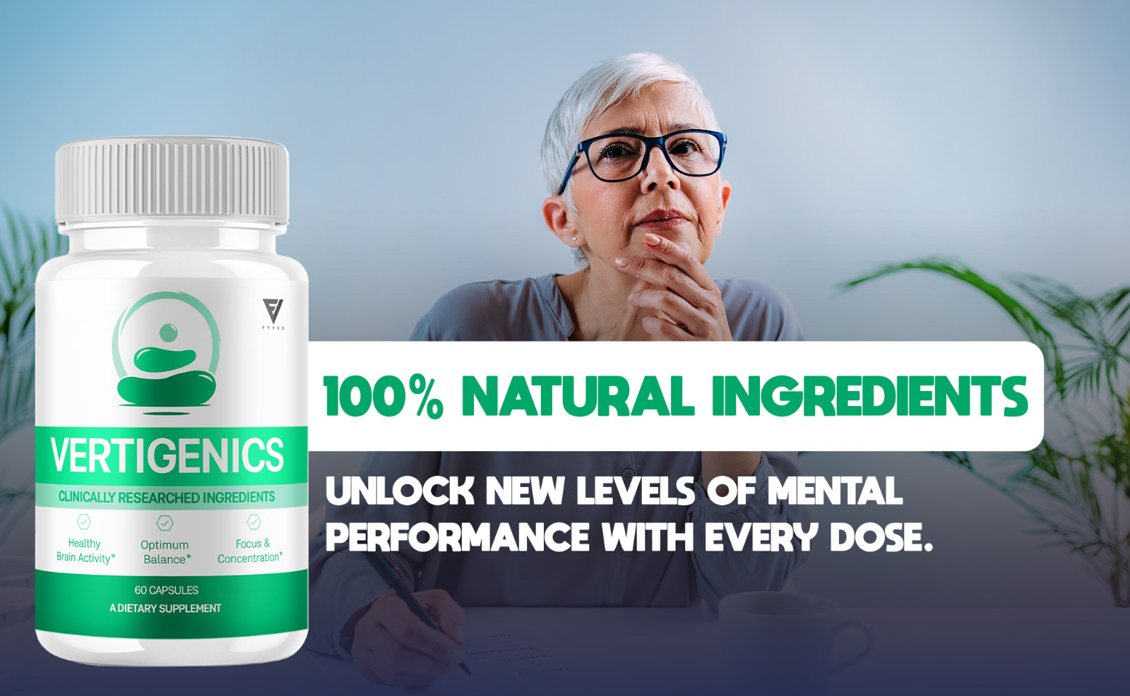 (2 Pack) Vertigenics Brain and Nootropic Supplement Vertigenix (120 Capsules)