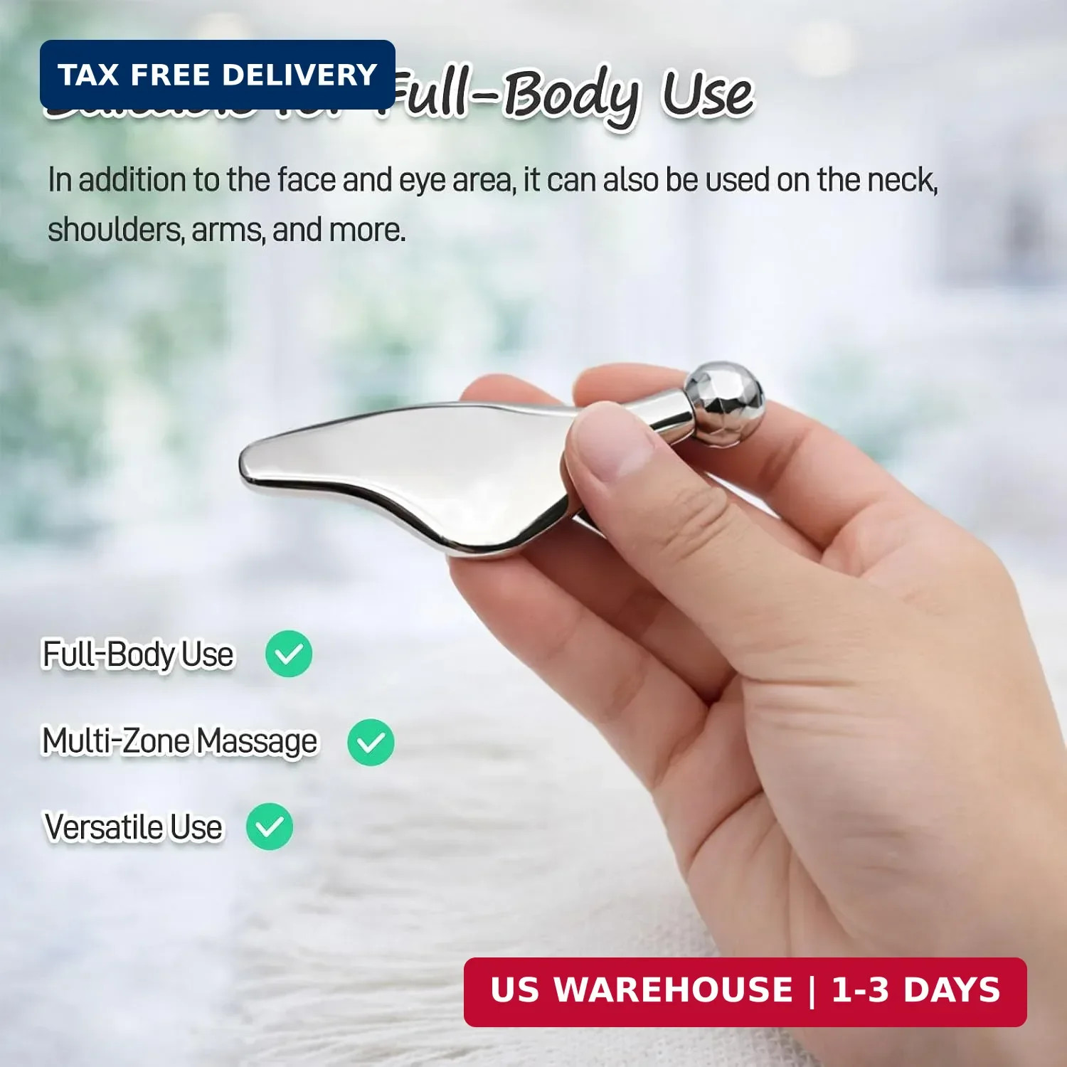 Mini Zinc Alloy Eye Massage Stick with Roller & Gua Sha Tip, Portable Eye Care T