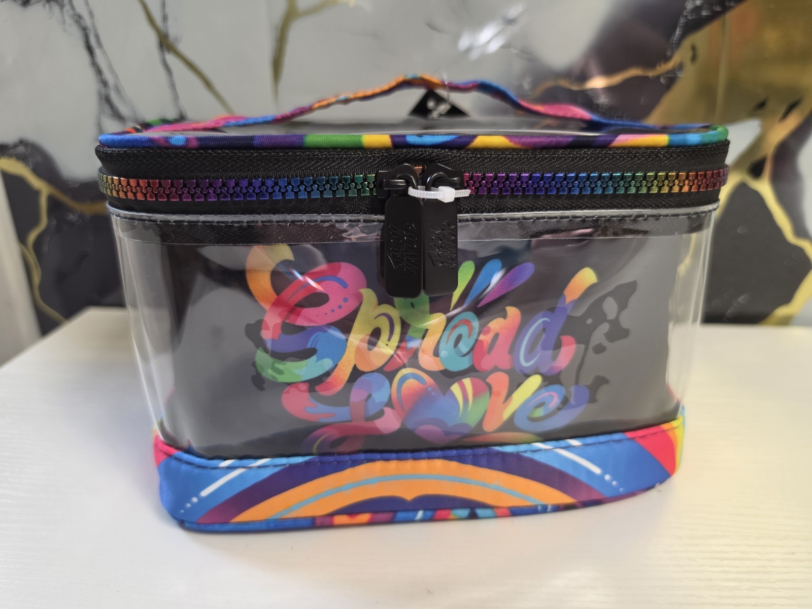 Jason Wu Clear Multicolor Plastic Makeup Case w/ Zipper Handle 8x5x5 in