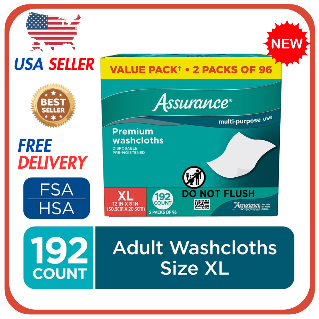 Assurance Premium XL Disposable Washcloths 192 Count – Extra Large Pre-Moistened