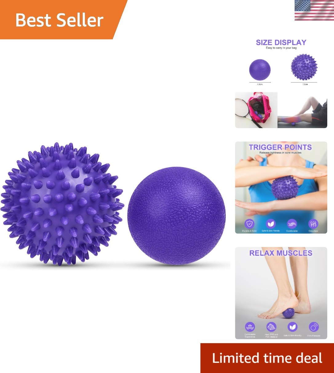 Portable Deep Tissue Massage Balls – 2 Pack Lacrosse & Spike for Pain Relief