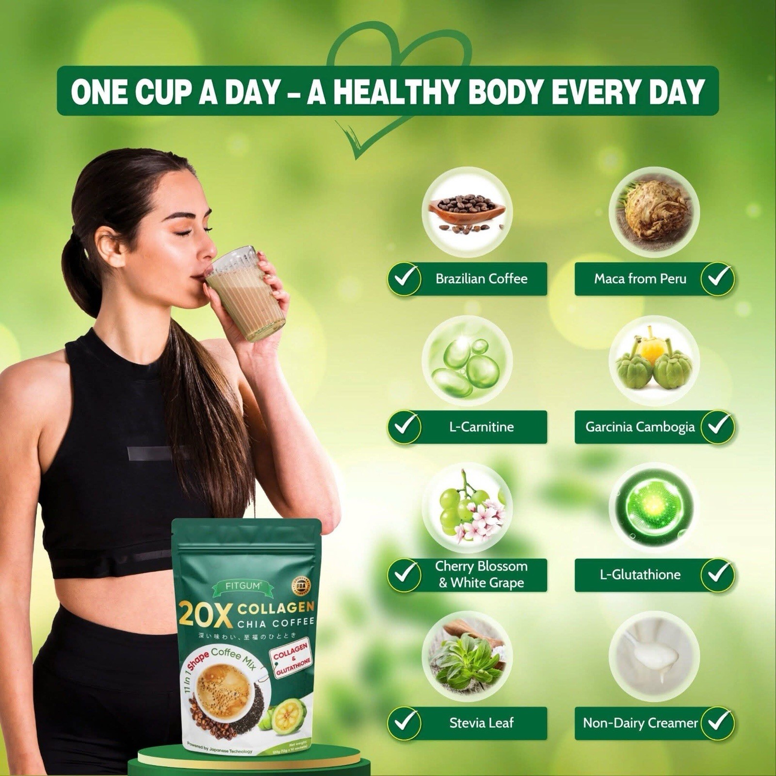 FITGUM 20X Collagen Chia 11 in 1 Coffee Mix