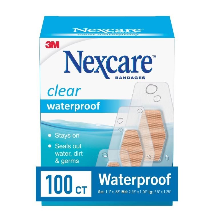 Nexcare Waterproof Assorted Bandages, Clear, 100ct