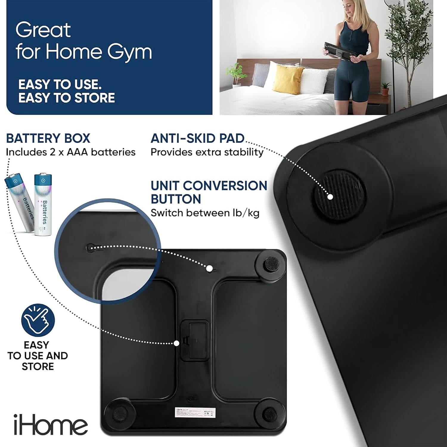 Digital Bathroom Scale Body Weight LCD Display Tempered Glass Black Scale