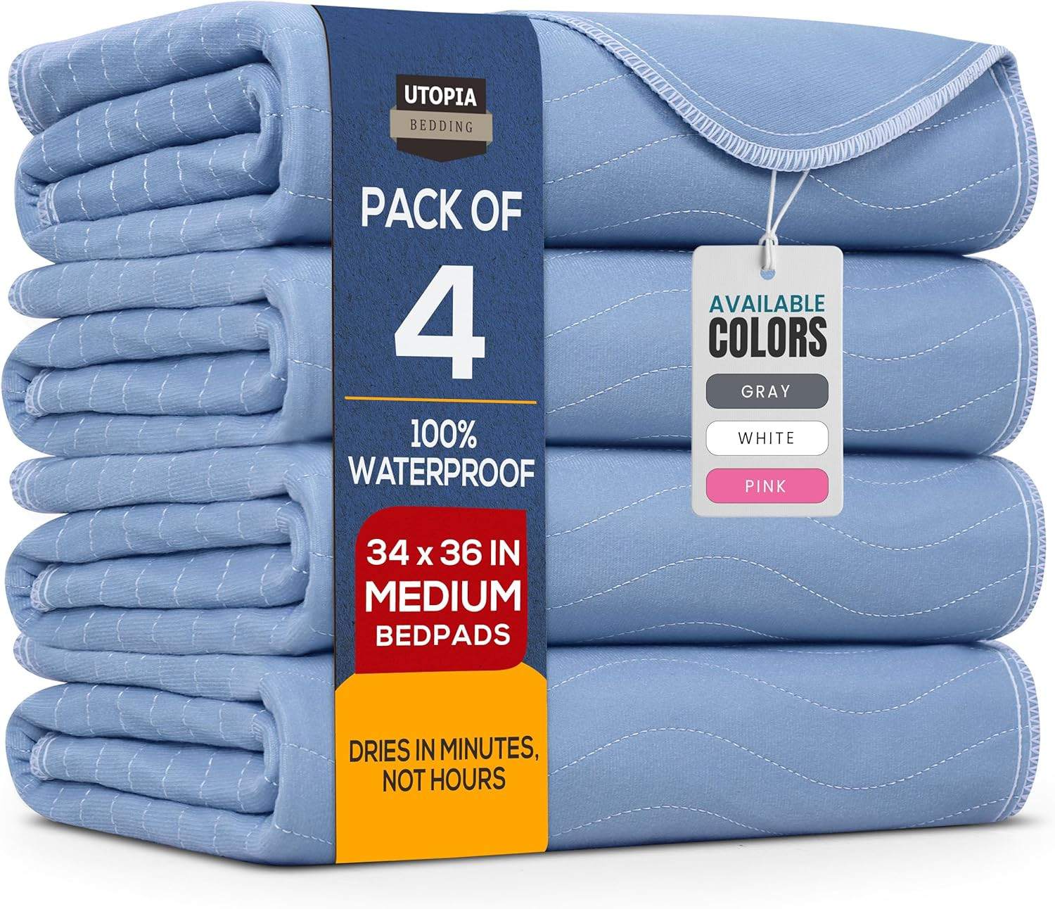 Washable Underpads 34″ X 36″ Pack of 4 Waterproof Reusable Heavy Absorb Bed Pads