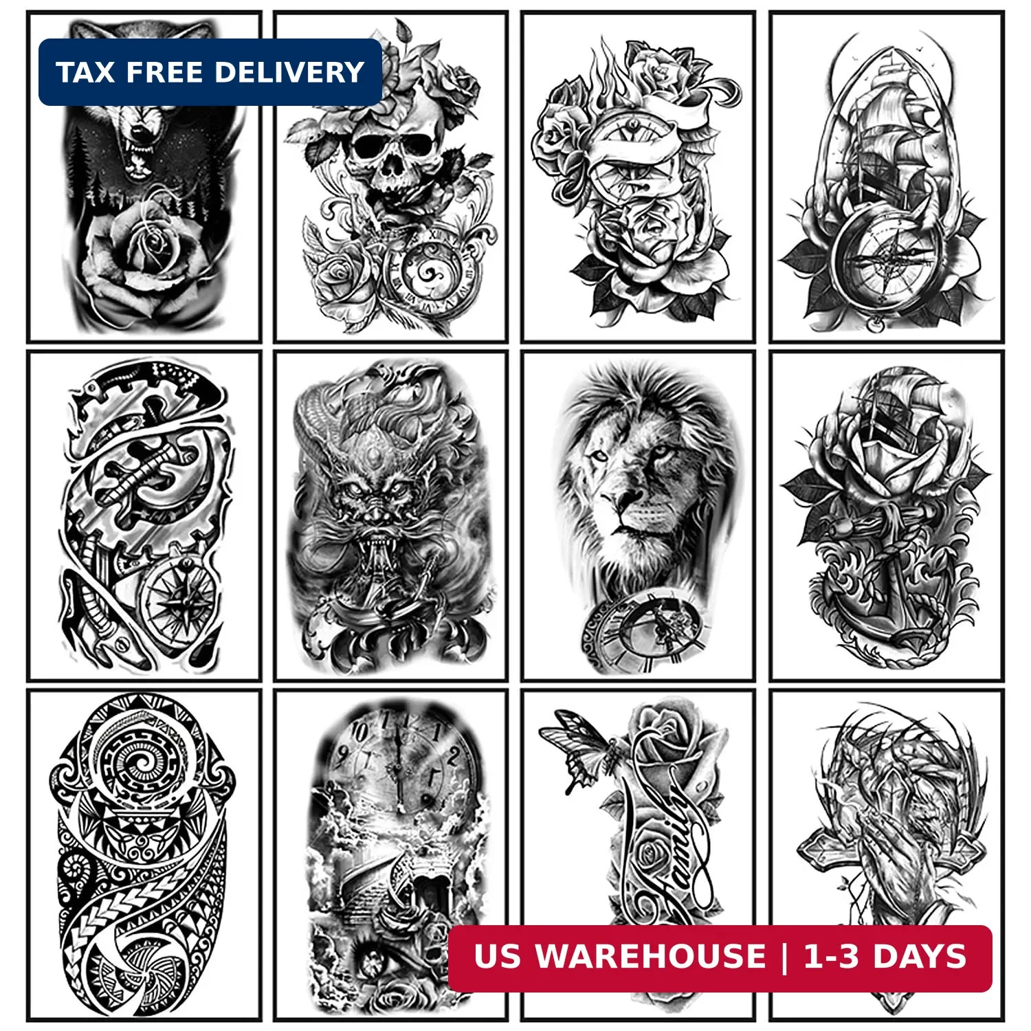 36 Sheets Temporary Tattoos Fake Body Arm Chest Shoulder Tattoos Stickers