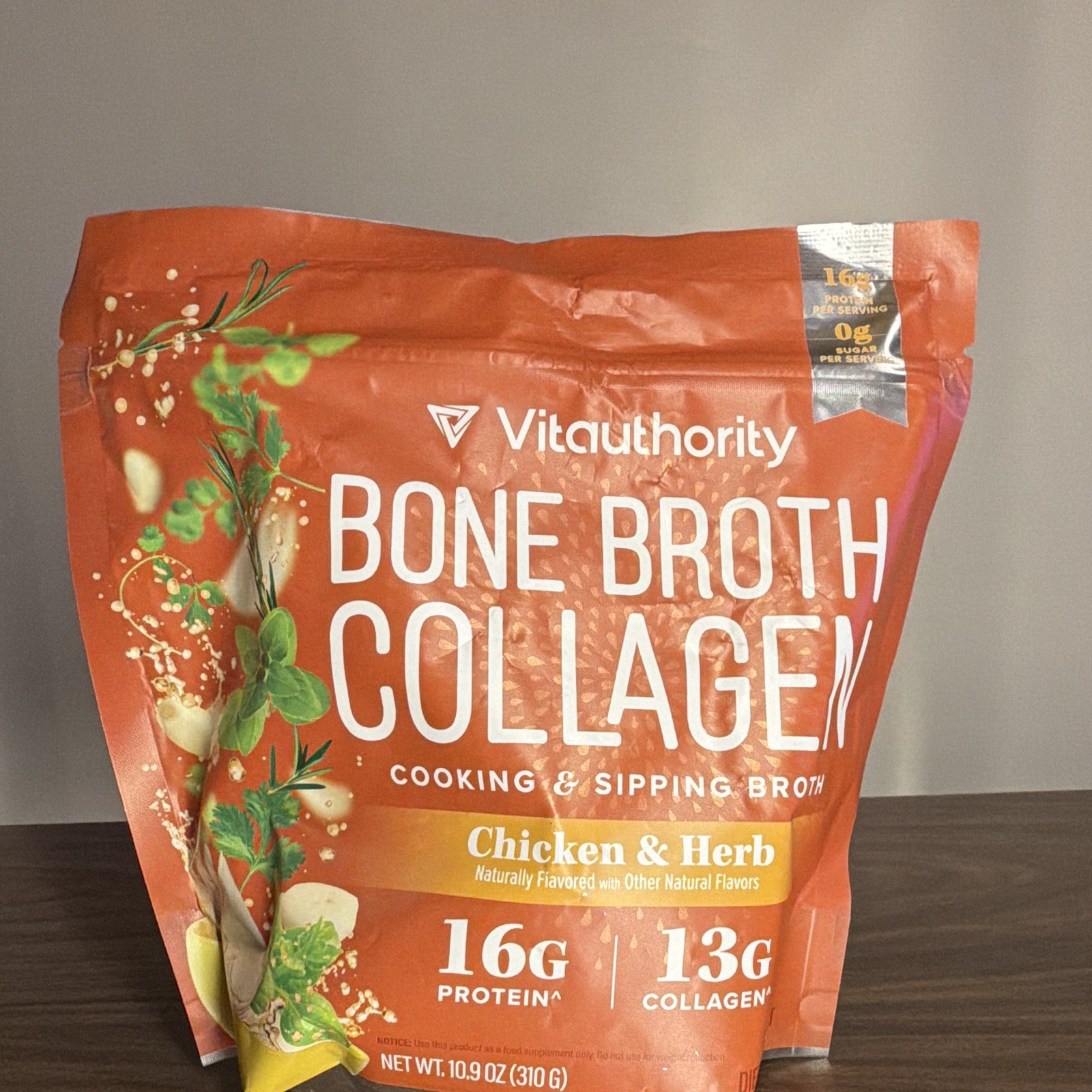 Vitauthority Bone Broth Collagen Powder Chicken & Herb Gluten-Free 10.9 oz