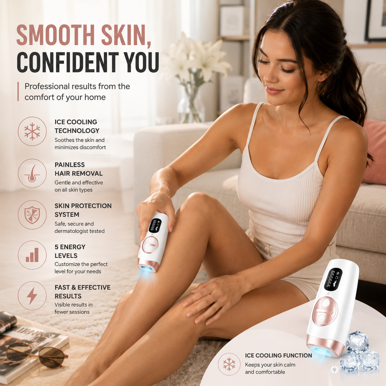 IPL Laser Hair Removal With Cooling System, at-Home Permanent for Women and Men