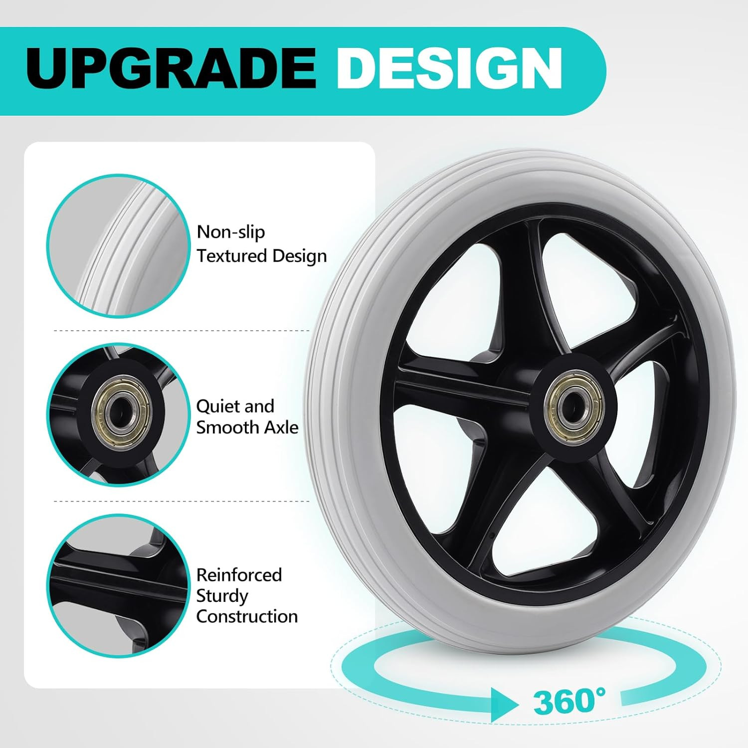 2Pcs 6 Inch Solid Wheelchair Replacement Wheels Rubber Material for Walkers, Rol