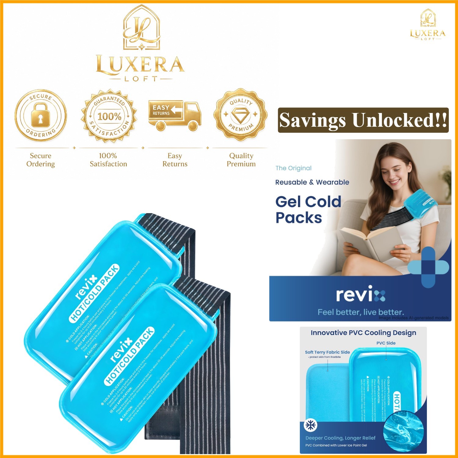 Reusable Gel Ice Packs for Injuries 2-Pack Hot & Cold Therapy with Adjustable…